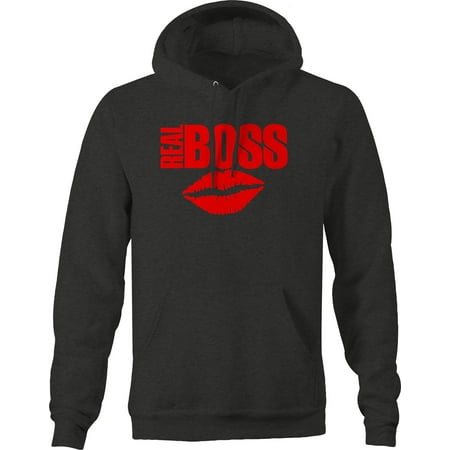 Real Boss Kiss Red Lips Sweatshirt for Men Small Dark Grey