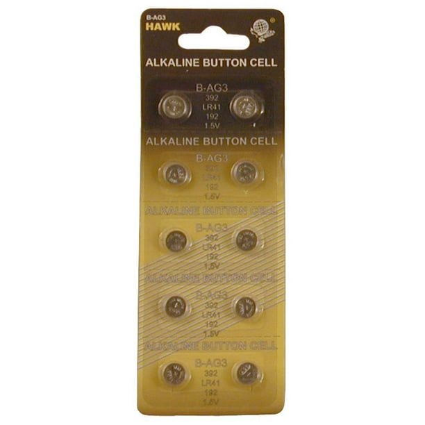 10 Piece Card Of Alkaline Button Cell Batteries Size LR41/192