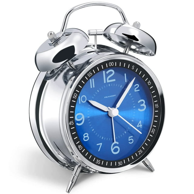 Peakeep Reloj despertador ruidoso para adultos que duermen mucho, metal de 4 pulgadas, doble campana, funciona con pilas, para decoración de dormitorios (joya azul)