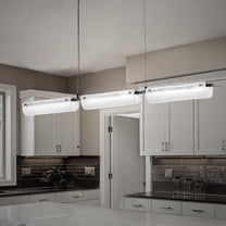 Modern Linear Pendant Lights with Textured Glass Shades, 3-Light LED Adjustable Chandelier for Kitchen Island & Dining Room