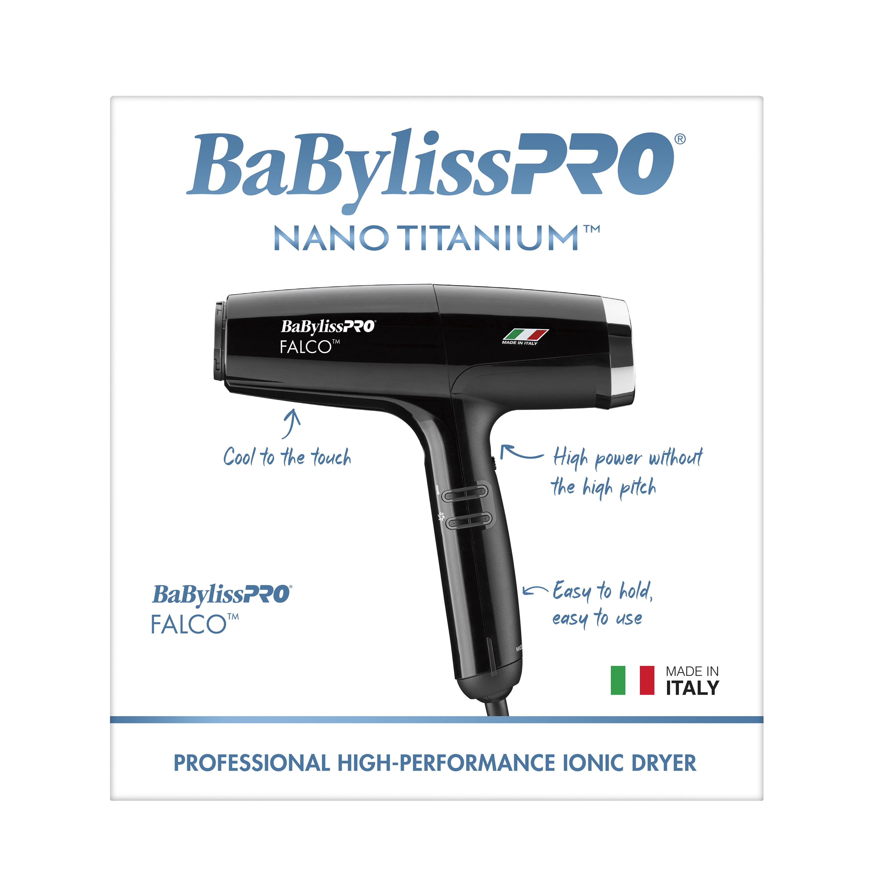 BabylissPRO Nano Titanium Professional Italian High-Speed Falco Dryer (Black)