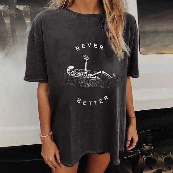 TINZ Summer Womens Short Sleeve Crew Neck Skeleton Printed T Pack Shirt Loose Fit Womens Summer Shirts Womens Medium Shirts Shirt Women Long Sleeve Shirts for Women Striped Long Sleeve Tops for Women