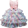 thumbnail image 2 of Little Girl's Sleeveless Tulle Flower Rainbow Tutu Dress for Wedding Party 3-10T, 2 of 6