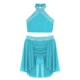 thumbnail image 4 of YiZYiF Kids Girls Sparkly Rhinestone Lyrical Dance Outfits 2-Piece Crop Top with Skirt Ballet Dancewear Blue Green 6, 4 of 5