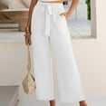 thumbnail image 4 of Nuoqisi Women's Casual Loose High Waist Tie-Detail Wide Leg Cropped Pants with Pockets - Bohemian Style Cropped Trousers for Artistic Outings, 4 of 9