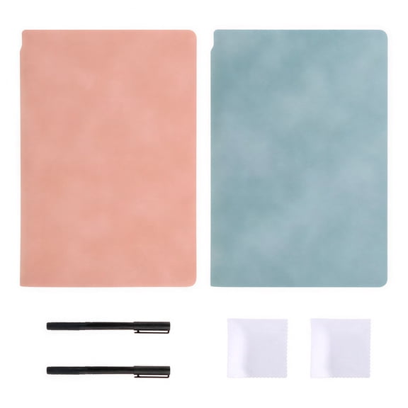 2 Pcs Blue Portable Whiteboard Notebooks, A5 Size 9.5 x 6.6 in Reusable Dry Erase Board, PU Material Desktop Memo Pads with Eraser & Pen for Daily Planning, Study & Drawing Practice
