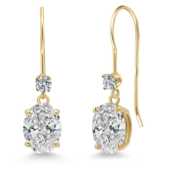 Gem Stone King 2.14 Cttw IGI Certified Lab Grown Diamond Dangle Drop Earrings for Women in 14K Yellow Gold | Oval Shape 1 Ct Each | VS1 Clarity | E-F Color
