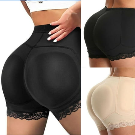 

rygai High Waist Non-slip Elastic Waistband Lace Trim Women Panties Padded Fake Butt Lifter Corrective Underpants Apricot XL