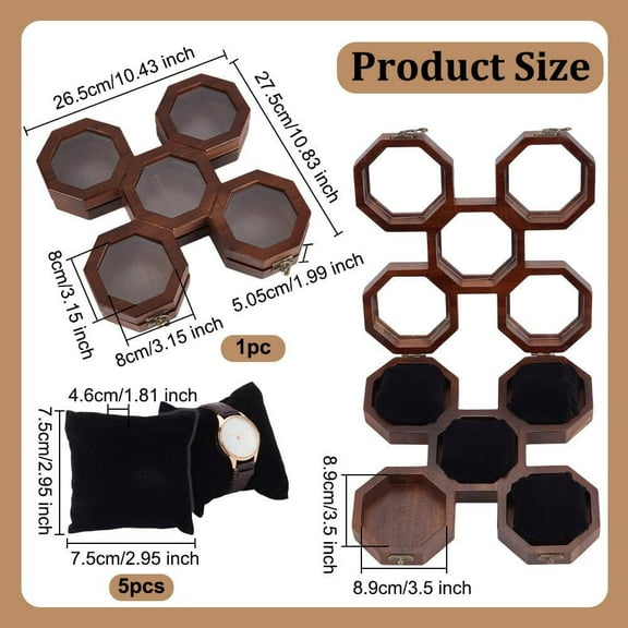 5 Slots Wooden Watch Organizer Visible Window Watch Boxes with 5Pcs Watch Pillow Brown Watch Display Case Organizer Watch Storage with Glass Lid Watch Holders Watch Presentation Box