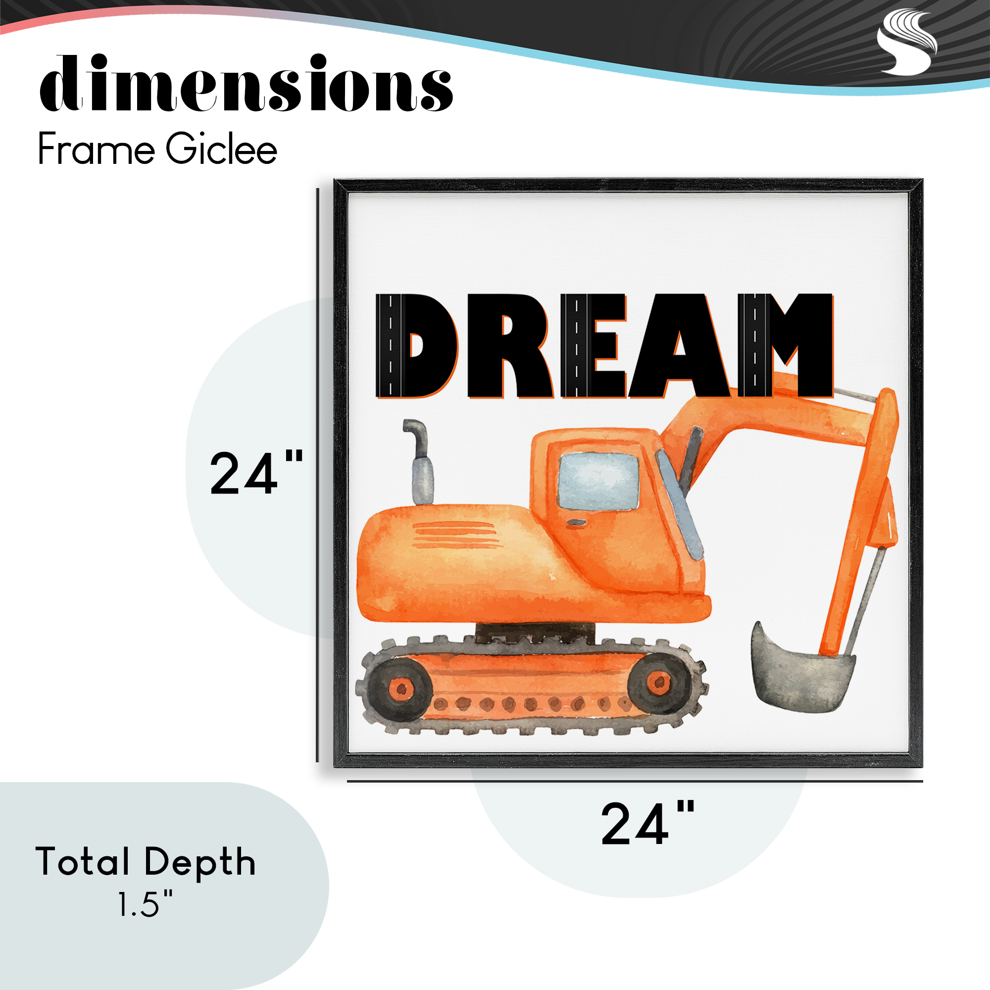 Dream with Orange Excavator Black Framed Giclee Art, design by Kim Allen