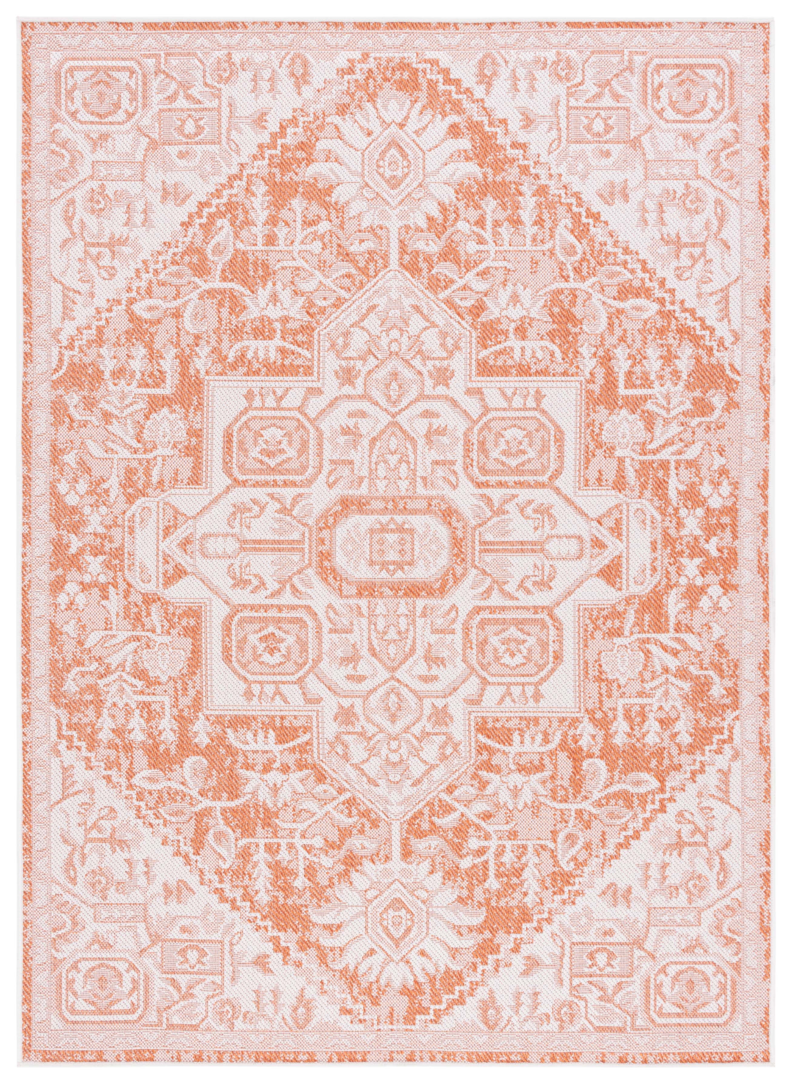 SAFAVIEH Machine Washable Rug Indoor/Outdoor Bermuda Collection - Bermuda Stacy Medallion Indoor/Outdoor Area Rug, Rust/Ivory, 4' x 6'