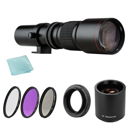 GoolRC Camera Super Telephoto Lens 500mm F/8.0-32 Manual Zoom T-Mount + /CPL/FLD Filters + 2X 500mm Teleconverter Lens + T2- Adapter Ring Replacement for Canon Rebel T7 T7i T6 T6i T5 80D 77D 700D