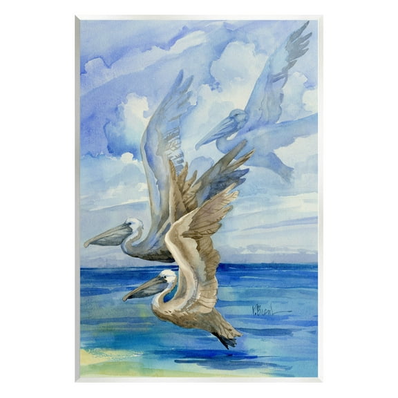 Stupell Industries Pelicans Trio Over Ocean Shore Painting Unframed Art Print Wall Art, Design by Paul Brent