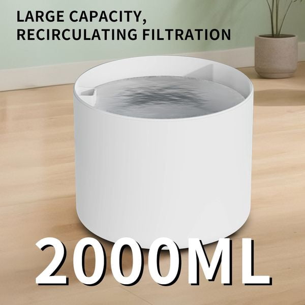 2500ML USB Round Pet Water Fountain, Automatic Cat Water Dispenser with Circulating Pump, Detachable for Easy Cleaning, Ultra-Quiet for Cats & Dogs