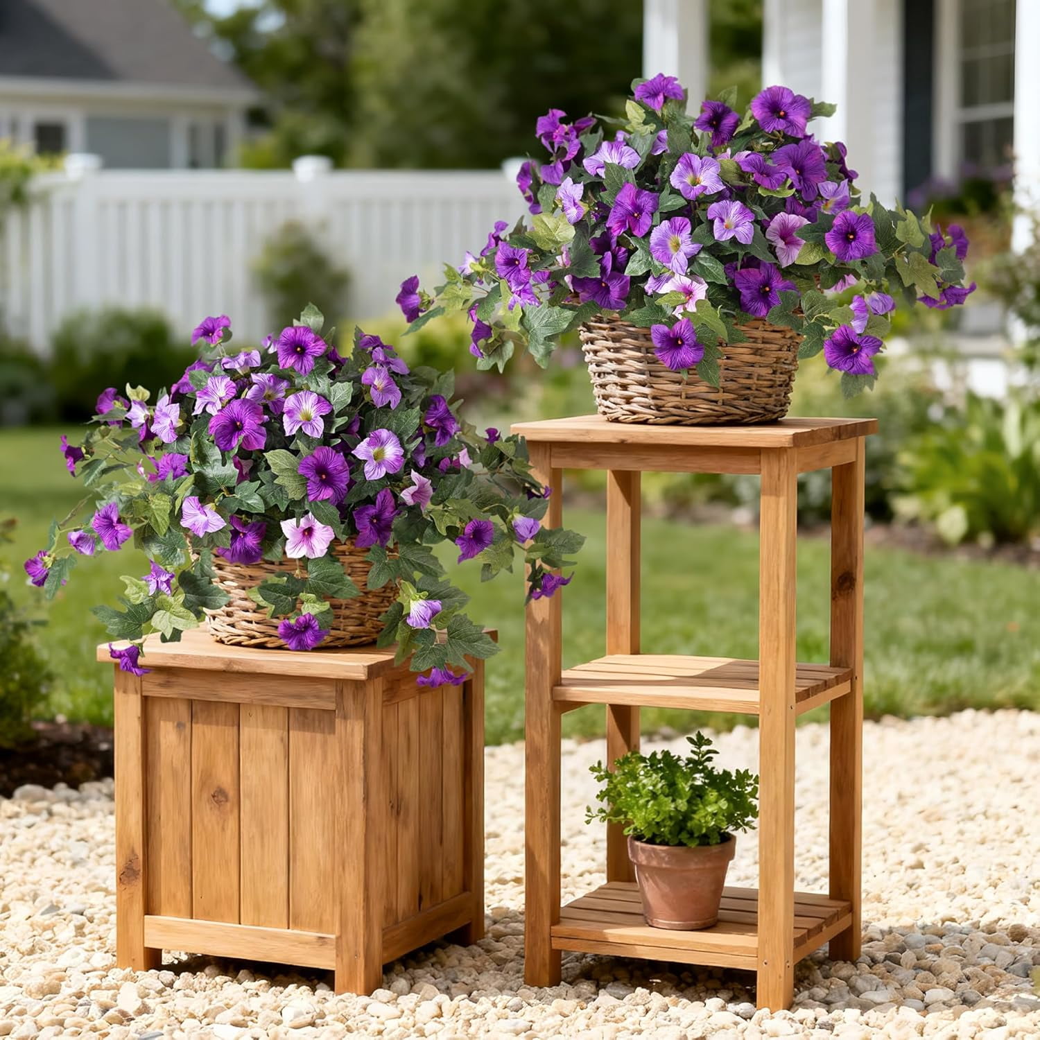 KUNPENG 2 Pcs Artificial Petunia Flowers for Outdoor, UV Resistant Faux Flowers Realistic Flowers Silk Floral Arrangement for Garden Porch Window Box Hanging Basket & Home Patio Decor
