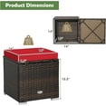 thumbnail image 3 of DORTALA 2 Pieces Patio Wicker Ottomans, Outdoor PE Rattan Side Table with Storage Cabinet, Cushions, Foot Rest for Couch, Chair, Red, 3 of 14