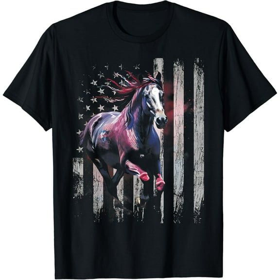 Simple Fit Patriotic Horse American Flag Horseback Riding Western Farm T-Shirt