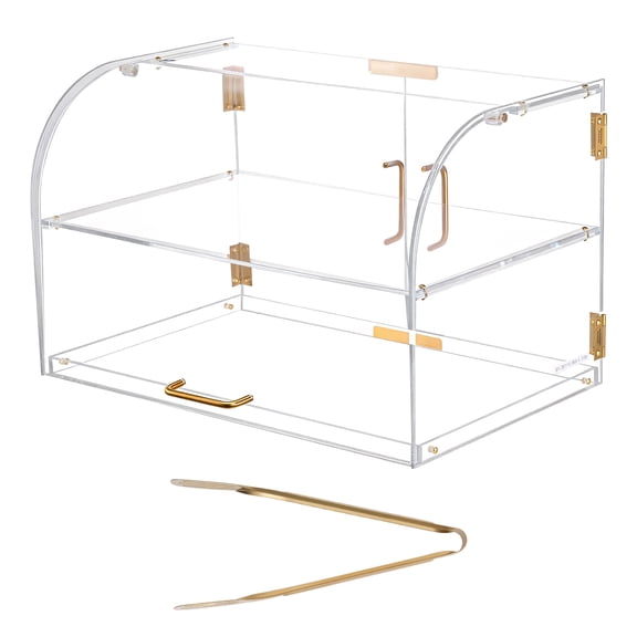 KFFKFF 2-Tier Countertop Bakery Display Case, Clear Acrylic Pastry Cabinet with Magnetic Rear Door, Ideal for Bread, Cakes, Cookies, and Desserts, 22" x 14" x 14"