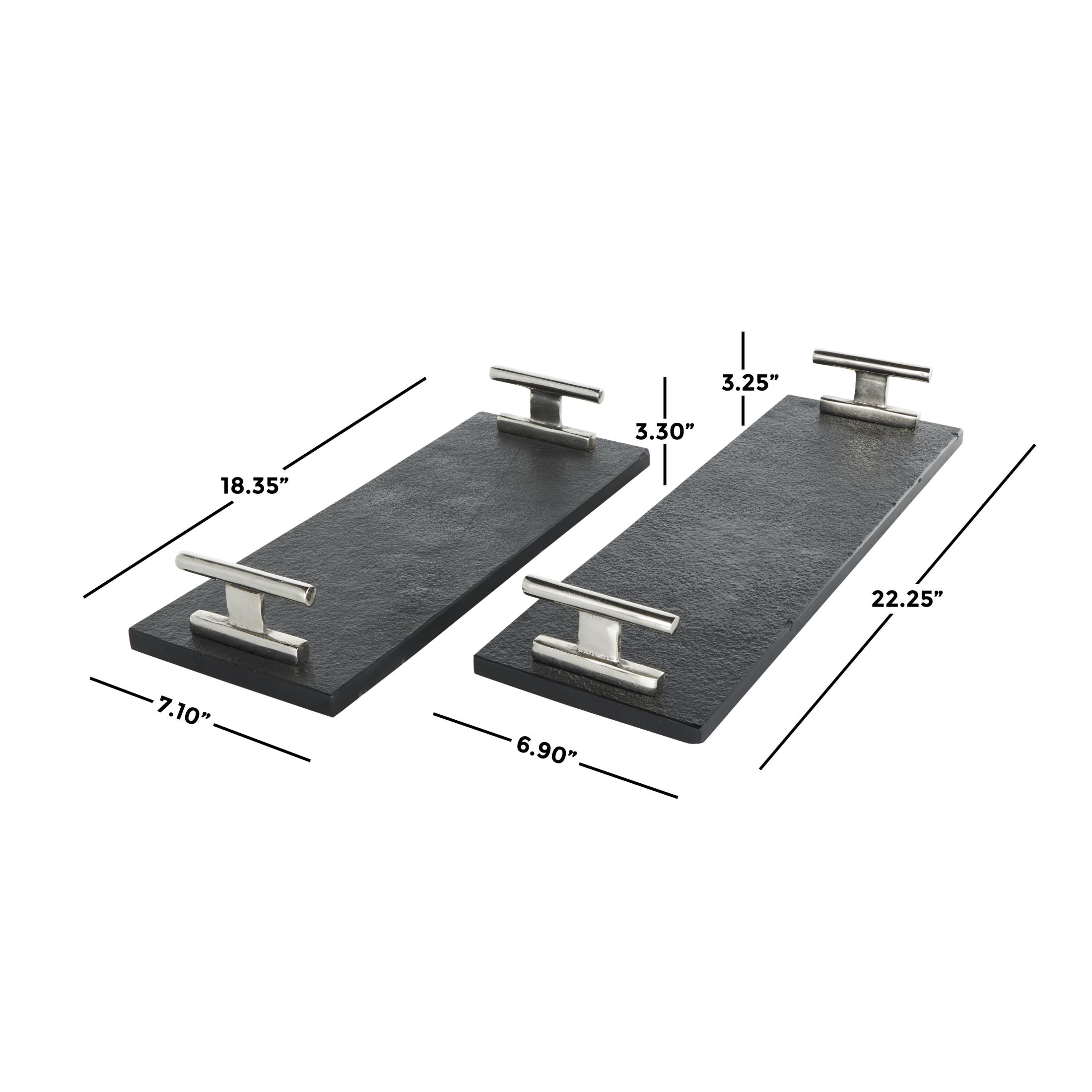 DecMode 22", 18"W Black Marble Textured Tray with Silver Handles, 2-Pieces