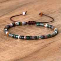 K-KED Indian Agate 2x4mm Gemstone Small Beads Minimalist Dainty Healing Women Bracelet