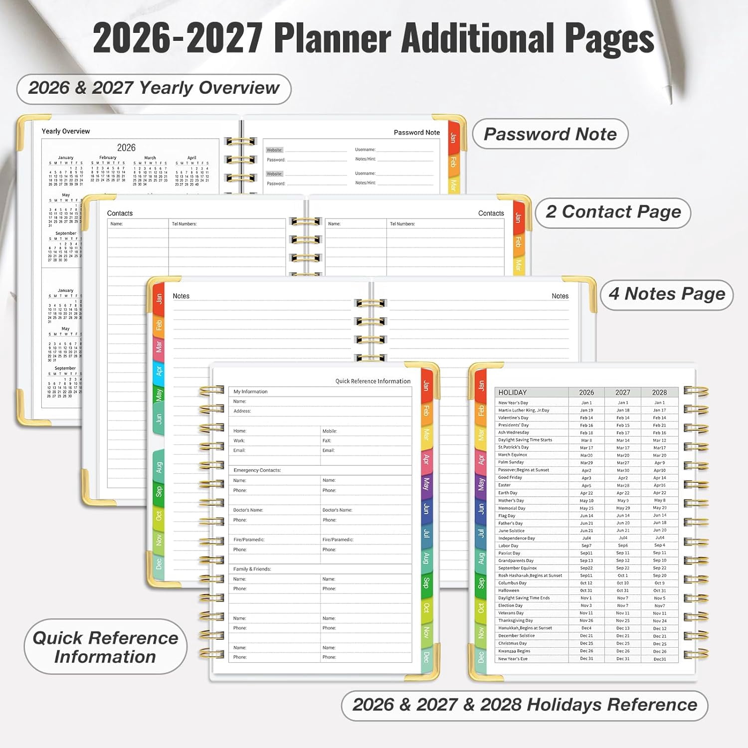 Daily Planner 2026-2027, 18 Month Planner with Tabs, January 2026 - June 2027 Weekly and Monthly Academic Year Calendar Spiral Time Management, 100GSM Thick Paper, Twin-Wire Binding, A5 Size, Multico
