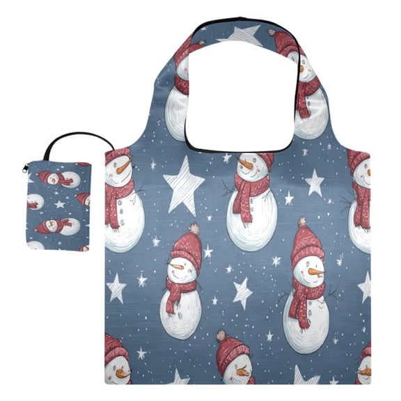 Large Capacity Print Tote Bag,Lightweight Portable Foldable Shopping Bag Snowmen with Scarf