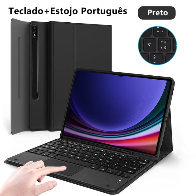 Keyboard For Samsung Galaxy Tab S9 S8 Ultra 14.6in Keyboard Case For Galaxy Tab S7 FE/S8 S9 Plus Tablet Bluetooth Keyboard Cover Portuguese Black Tab S8 Ultra 14.6in