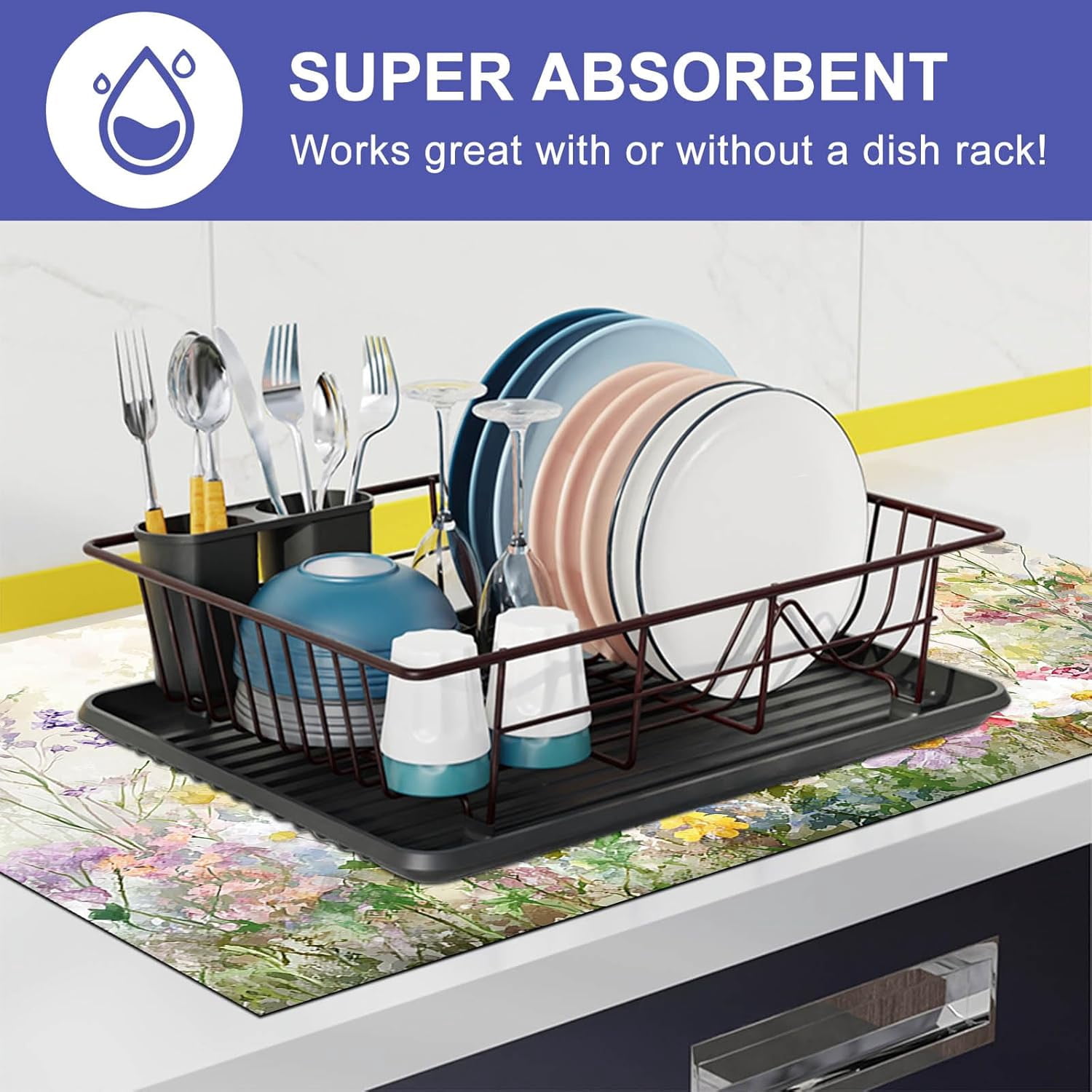 Butterfly Stove Top Cover for Electric 28x20 Inch Diatomite Floral Kitchen Decor Glass Cooktop Protector Heat Resistant Countertop Mat with Wildflower Meadow Design