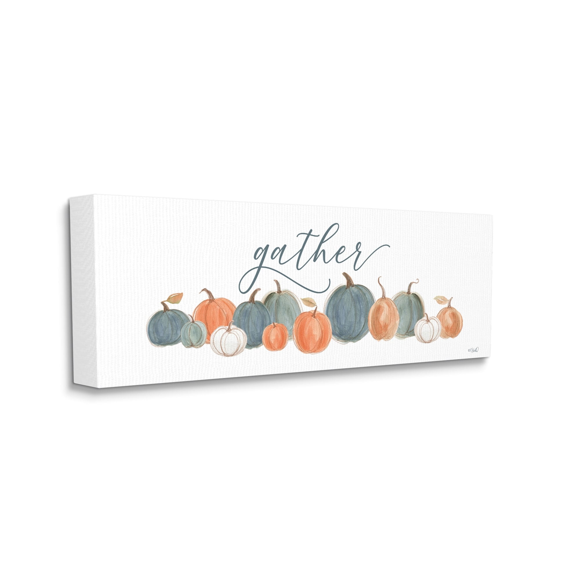 Gather Cursive Script Minimal Autumnal Pumpkins Arrangement Botanical & Floral Graphic Art Gallery-Wrapped Canvas Print Wall Art