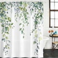 thumbnail image 3 of Green Eucalyptus Leaf Waterproof Fabric Shower Curtain,Spring Botanical Leaves Floral Waterproof Fabric Shower Curtain for Bathroom Curtains Bathtubs Shower Curtains with 12 Hooks Extra Long 72x96, 3 of 8