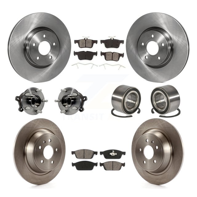 Transit Auto Roulements de Moyeu de Roue avant Arrière Assemblage Rotors de Frein à Disque et Kit de Tampons Semi-Métalliques (10 Pcs) pour Voiture Ford Escape Lincoln MKC - Côté Gauche Droit (Conducteur Passager) KBB-106805