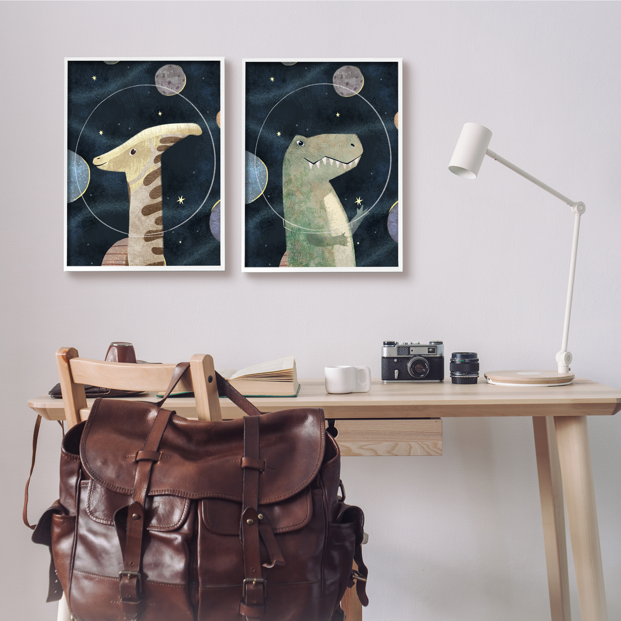 Stupell Industries Kids' Astronaut Dinosaurs Fantasy Planet Reptiles Deep Blue, 16 x 20, Design by Ziwei Li