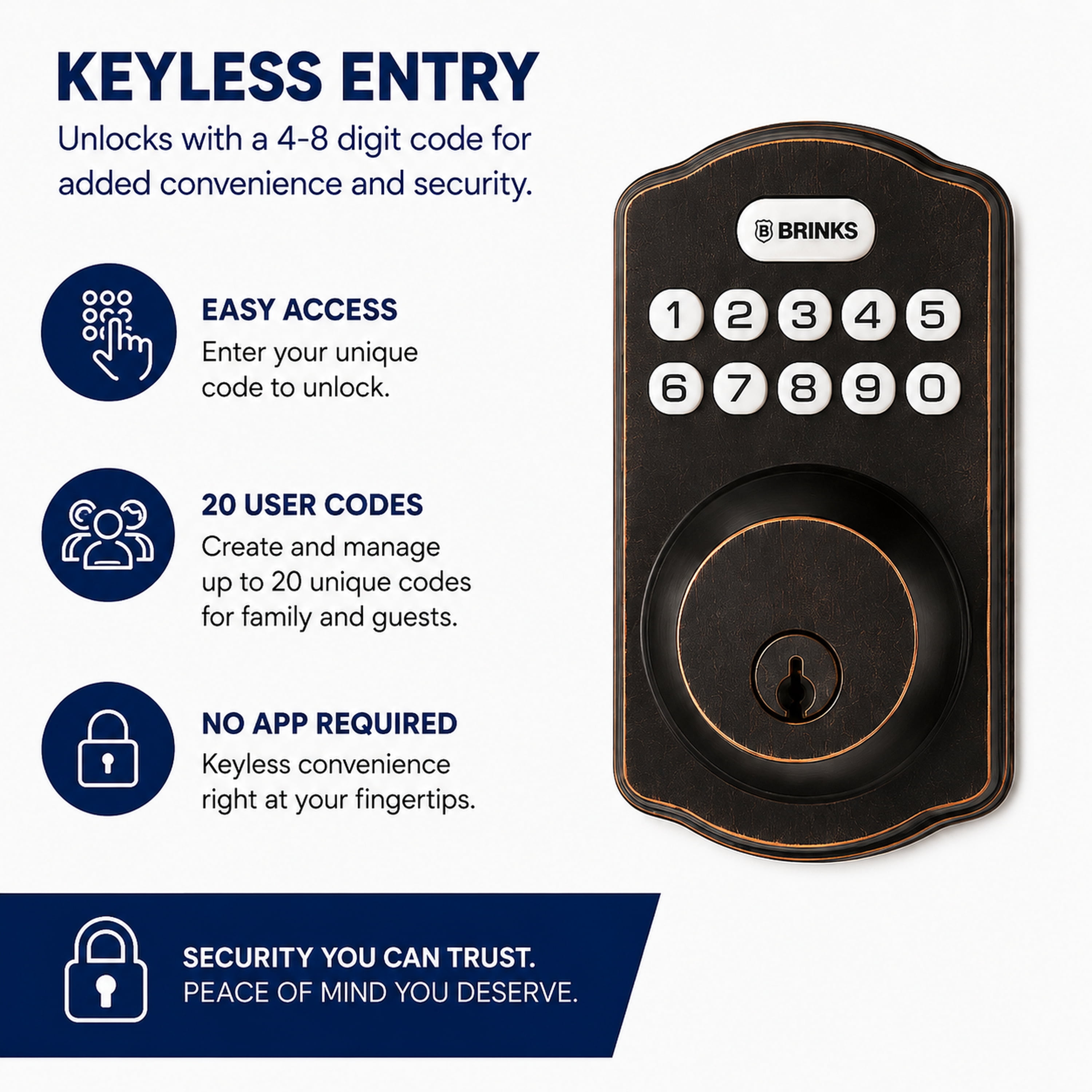 Brinks Electronic Keypad Single Cylinder Deadbolt Lock, Tuscan