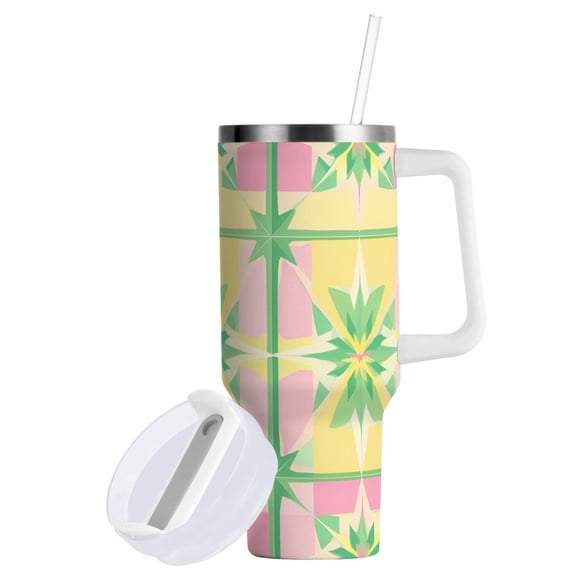 Yayeee 40oz Stainless Steel Tumbler with Straw and Handle Double-Wall Insulated Travel Water Bottle, Retro Beige Stars