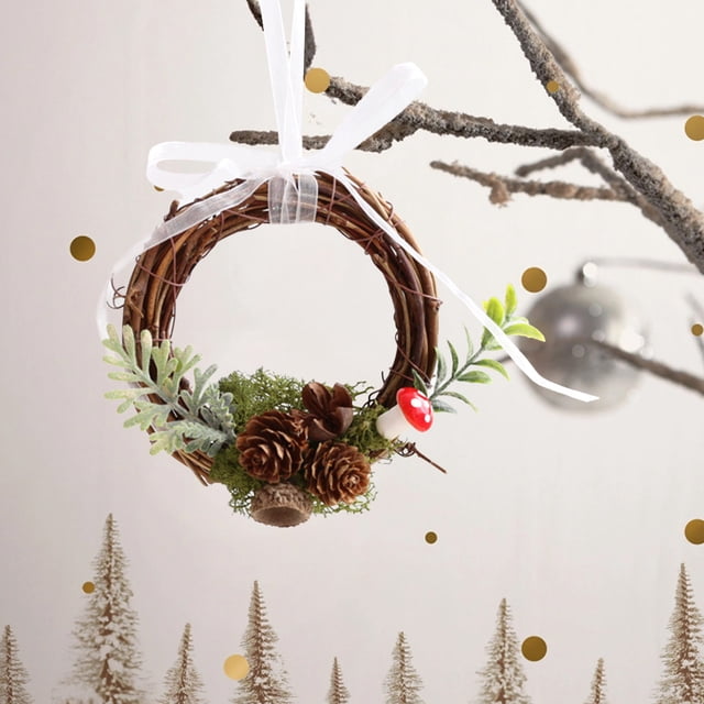 Adorno Navideño: Mini Corona Colgante para Puerta, Árbol de Navidad, Bastones, Decoración Navideña. Pequeños Accesorios. | Plástico Marrón, 14 X 14 X 4 Cm / 5,51 X 5,51 X 1,57 Pulgadas - 30 G / 0,07