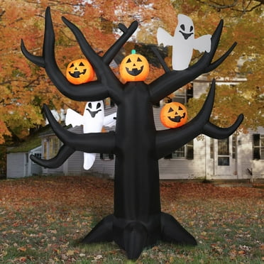 Haunted Hill Farm 8-ft. Inflatable Spooky Halloween Tree with Ghosts, Pumpkins and LED Lights Festive Holiday Blow-Up Decorations Blower, Ropes, and Stakes Included HISPKYTREE081-L