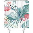 thumbnail image 4 of Tropical Pink Flamingo Shower Curtain with Hooks, Teal Palm Leaves Modern Style Waterproof Fabric Bathroom Decor Set 72X72 Inch, 4 of 6