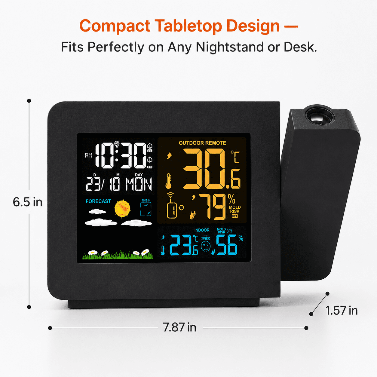 Atomic Projection Alarm Clock with Weather Station, WWVB Radio, Dual Alarms, Snooze, and Wireless Temperature & Humidity Sensor