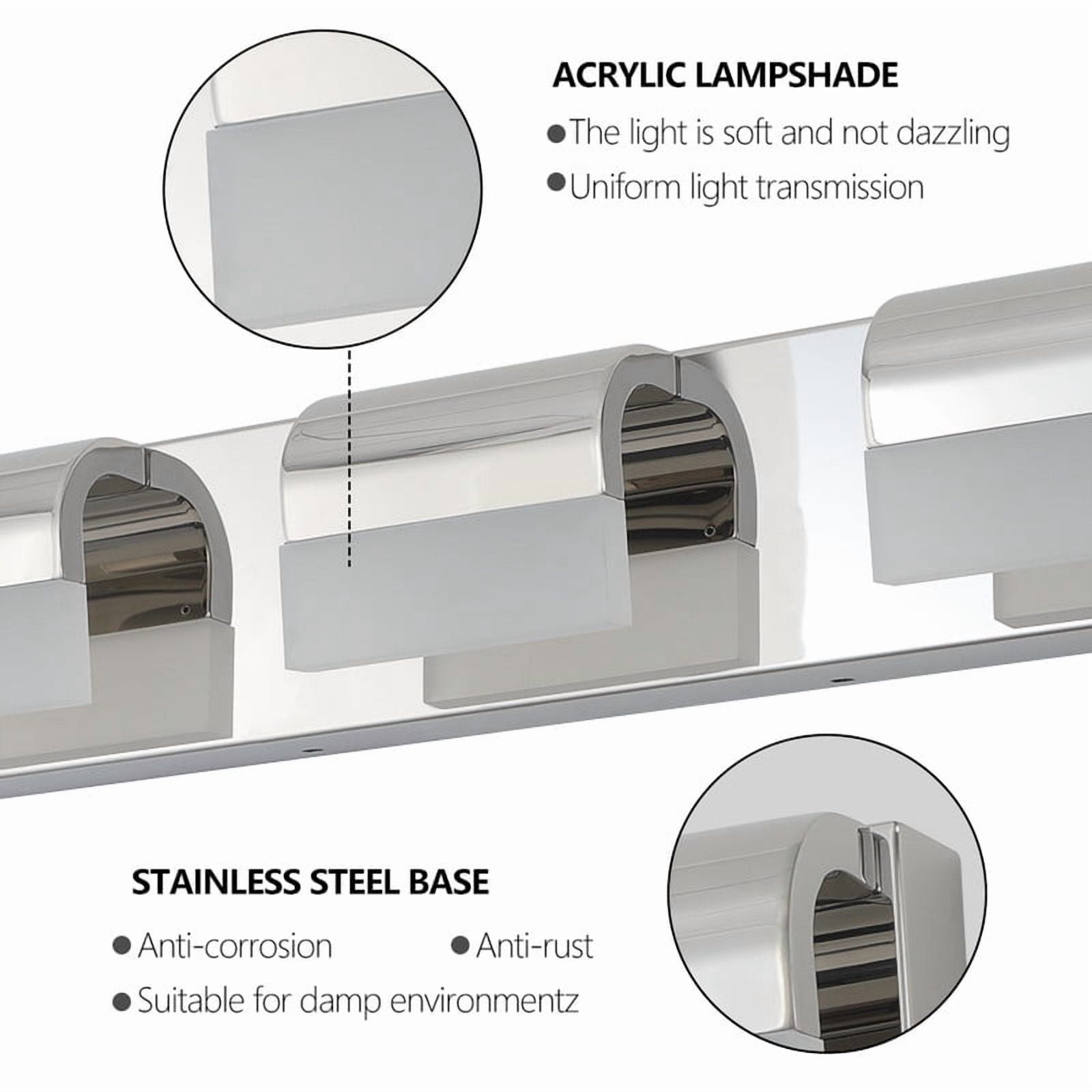3-Light Modern LED Vanity Lights for Bathroom, Chrome Finish with Acrylic Shades, Wall Mounted Dimmable Fixture for Mirror and Sink Area