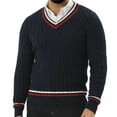 thumbnail image 2 of Sweater for Men Cable Knit V Neck Sweater Long Sleeve Pullover with Striped Ribbed Trim Classic Fit Soft Material, 2 of 4