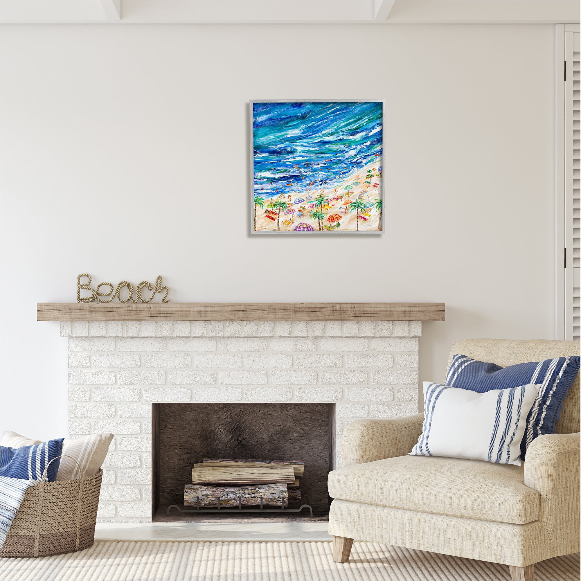 Stupell Industries Summer Beach Painting Abstract Painting Gray Framed Art Print Wall Art, 24 x 24