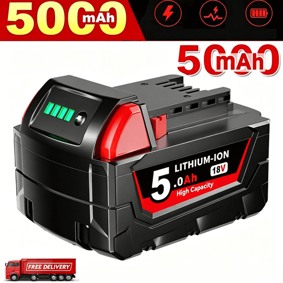 5.0Ah 18v M18 Battery Replacement for Milwouke 18Volt Li-on Battery 48-11-1850 48-11-1860, Compatible with original M18 Cordless Power Tools,with LED