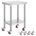 thumbnail image 1 of Table de Travail en Acier Inoxydable 24 x 18 x 34 Pouces Étagère Réglable en 3 Étapes avec 4 Roues Table de Préparation Alimentaire Commerciale Robuste avec Frein Capacité de 220 lb, 1 of 5