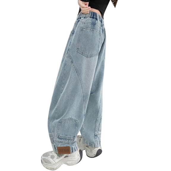 Girls Baggy Jeans Elastic High Waist Wide-Leg Palazzo Denim Pants Teen Girl Clothes Girls Clothing 5-6 Years Girls Fashion