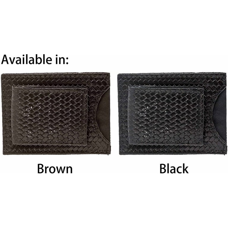 Woven Print Genuine Cowhide Leather Dual Magnetic Money Clip & Wallet 