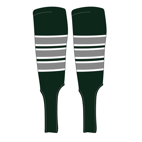 MK Socks Traditional Baseball Stirrups Pattern C-7 Forest Green, White, Silver