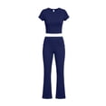 thumbnail image 7 of zejinsd Two Piece Sets for Women Short Sleeves Crop Tops with High Waist Fit Flare Pants Sets Casual Outdoor Tracksuits Yoga Fitness Outfit, 7 of 7