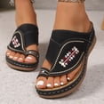 thumbnail image 2 of Rokment Womens Boho Embroidered Orthopedic Wedges Dress Flip Flops with Arch Support 2026 Beach Summer Comfortable Leather Platform Thong Walking Slides Black Size 6, 2 of 6
