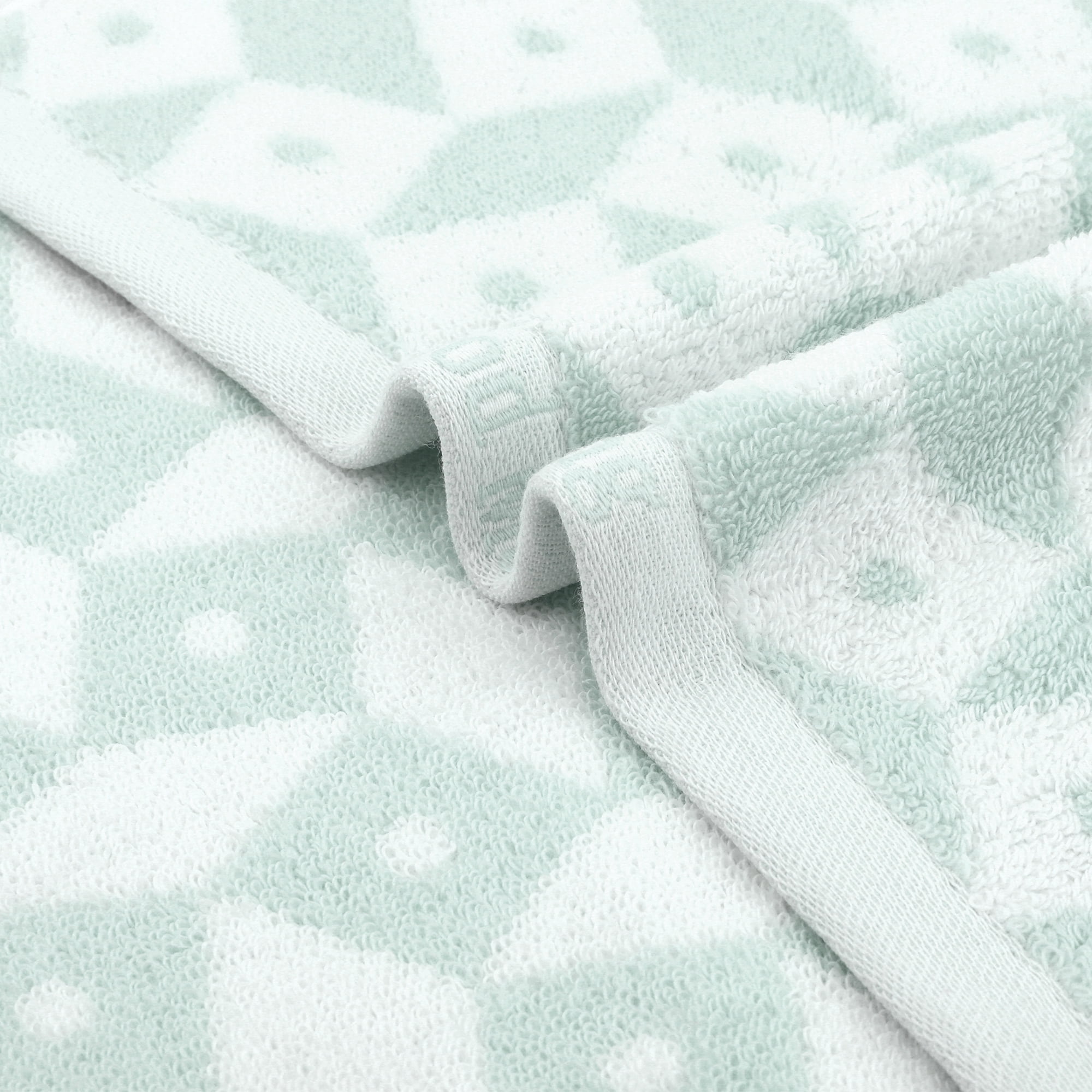 Unique Bargains Geometric Pattern Hand Towels Cotton Kitchen Bathroom Towels Green 4-Piece