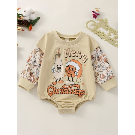 

Ma&Baby Toddler Baby Girls Christmas Casual Romper Long Sleeve Letter Cartoon Print One-Piece Sweatshirt Playsuit